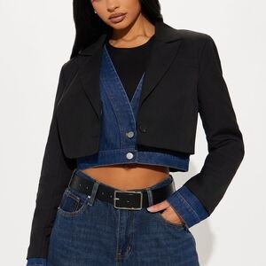 Fashion Nova JORDAN Mixed Media Denim Jacket Cropped Blazer